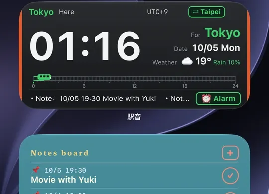 Platform-board clock and notes board