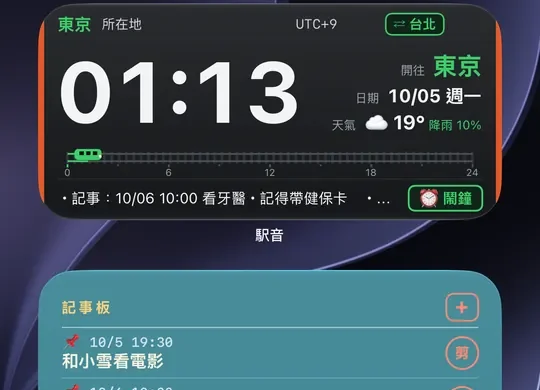桌面的月台看板與記事板